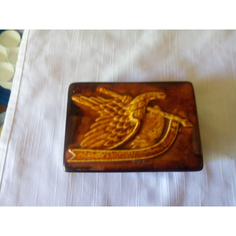 Vintage Holland Mold Ceramic Trinket Box with Eagle lid Design.